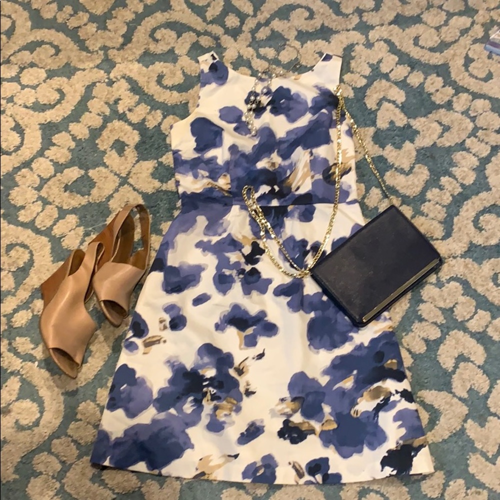 Ann Taylor Blue White Floral Summer Dress - 0P